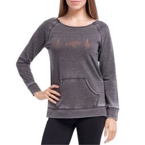 Zobha Heartbeat Metallic Coffee Graphic Gray Women's Sweatshirt Pouch Pocket L